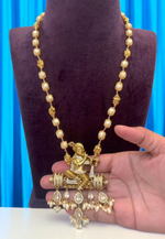 Load image into Gallery viewer, Beautiful pearls haram with God krishna pendant -guttapusalu hangings
