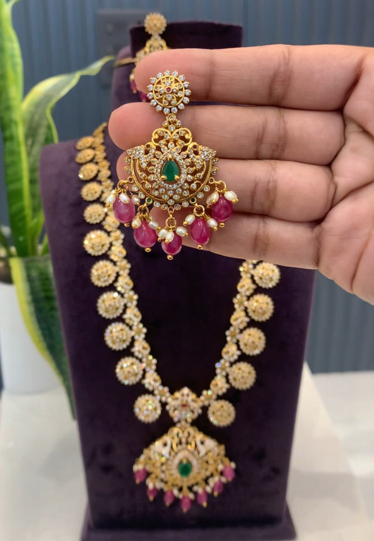 Beautiful bottumala design long haram with ruby beads
