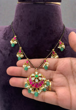 Load image into Gallery viewer, Beautiful invisible black beads chain with jadav kundan stone necklace