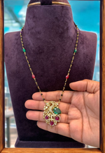 Load image into Gallery viewer, Beautiful black beads short chain with ruby and green colour stone
