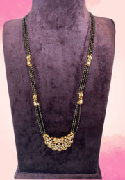 Beautiful black beads long chain with uncut stone pendant