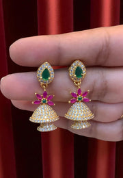 Beautiful earrings with green and pink stone