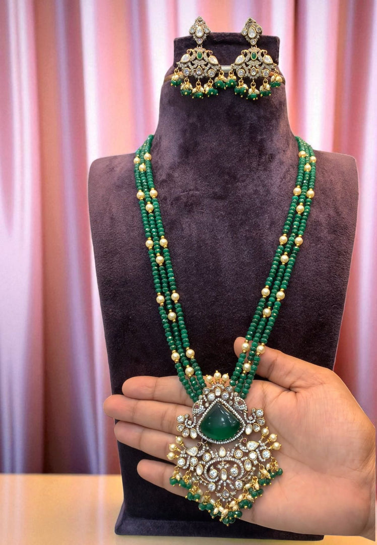 Beautiful beads haram with green moissanite stones and Victorian polish